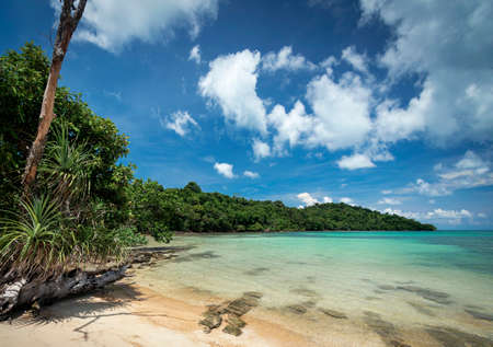 beach view on southern coast of koh ta kiev island near sihanoukville cambodiaの写真素材
