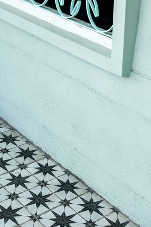 retro mediterranean interior design detail with vintage floor tiles