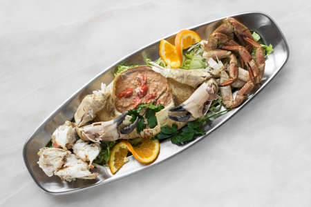 fresh crab mayonnaise tapas snack platter in barcelona spain restaurantの写真素材