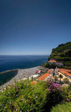 View of ponta do sol beach town in madeira portugalの写真素材