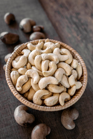 peeled organic cashew nuts in cambodian farmの写真素材