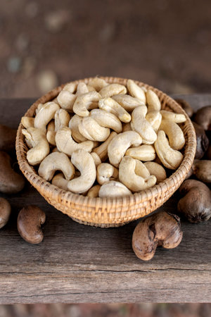 peeled organic cashew nuts in cambodian farmの写真素材