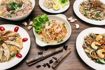 popular traditional vietnamese food dishes on restaurant table in hanoi vietnam