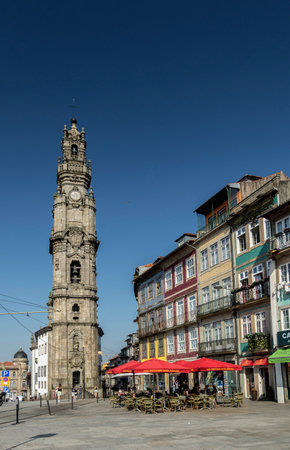 torre dos clerigos church tower famous landmark in central porto portugalのeditorial素材