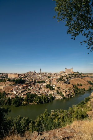 scenic view of historical toledo city old town in spain on sunny dayの写真素材