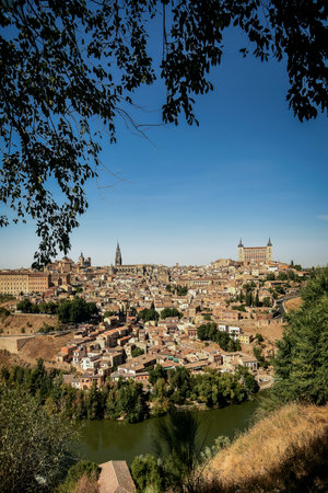 scenic view of historical toledo city old town in spain on sunny dayの写真素材