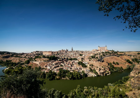 scenic view of historical toledo city old town in spain on sunny dayの写真素材