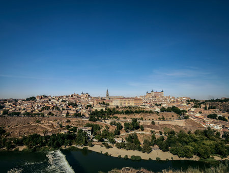 scenic view of historical toledo city old town in spain on sunny dayの写真素材