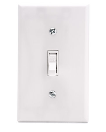 Close-up of an electric switch isolated over whiteの写真素材