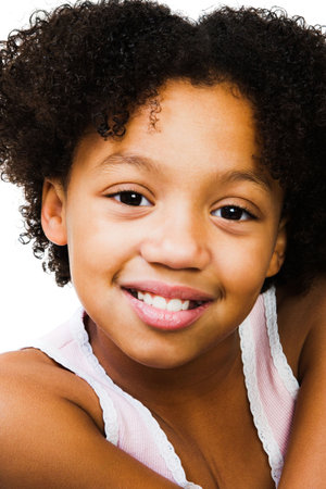 Happy girl posing isolated over whiteの写真素材