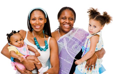 Smiling people posing together isolated over whiteの写真素材