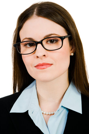 Portrait of a businesswoman wearing eyeglasses isolated over whiteの写真素材