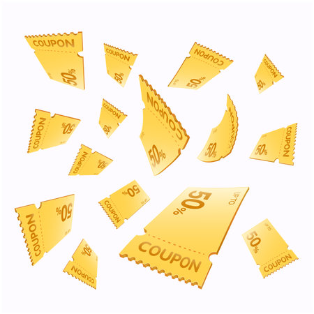 <p><strong>Vouchers and coupons concept. Vector 3d illustration. gold vouchers and yellow coupons on white background. Rain of golden vouchers. Falling or flying coupons.</strong></p><p><br></p>のイラスト素材