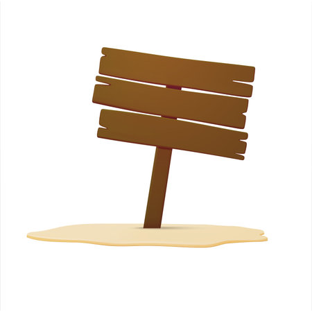 Signpost on the beach. 3d wooden arrow sign post or road signpost. 3d choice signpost to choose road or street, blank signboard pointer with wooden. 3d vector illustrationのイラスト素材