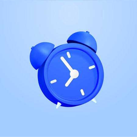 Circle clock icon. Alarm clock on blue background. 3d blue ink watch icon minimal design concept of sleeping timer. 3d clock icon vector rendering in isolated blue. 3d vector illustration. Vector illustrationのイラスト素材
