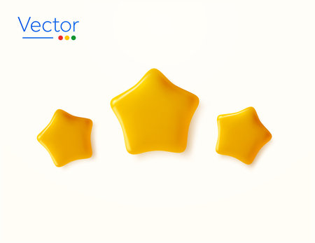 3d golden stars isolated on white background. Design objects for high rating, quality, premium, rank, review, product, service. 3d vector illustration. Vector illustrationのイラスト素材
