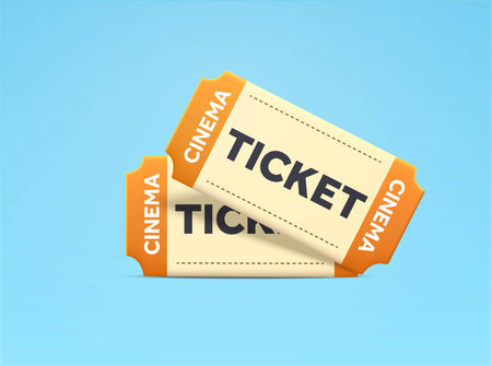 3d couple movie or cinema tickets, isolated on background. Concept for theatre box, entertainment,...
