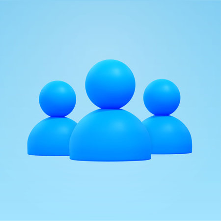 3d users, customers, men, person icon in blue, minimal style, isolated background. Concept for human resource, computer, software and application, management system, presentation. Vector illustrationのイラスト素材