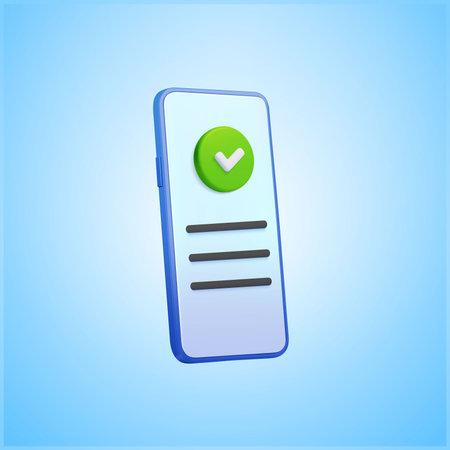 3d smartphone with green check mark, tick, text lines, minimal style, isolated background. Concept for online payment success, approve, purchase, shopping, contract signed. 3d vector illustration. Vector illustrationのイラスト素材