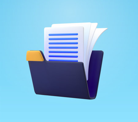 3d files and dark blue folder icon, minimal style isolated on background. 3d document icon, computer...