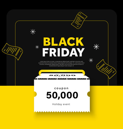 Black friday banner with price off coupon offer. Special coupon or voucher with value number isolated on background. Printing vouchers coming out. Vector illustration. Vector illustrationのイラスト素材
