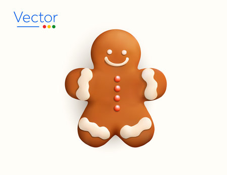 3d cute christmas gingerbread man, male version, minimal style, isolated on white background. christmas biscuit icon. 3d food and dessert vector illustration. Vector illustrationのイラスト素材