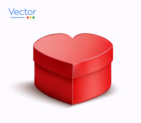 3d rendered cute red heart-shaped gift box, isolated on white background. 3d heart gift box icon. Valentine and love present symbol. Vector illustration. Vector illustrationのイラスト素材