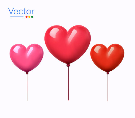 3d rendered cute red and pink heart-shaped balloon, isolated on white background. 3d heart balloon icon. Valentine day background. Vector illustration. Vector illustrationのイラスト素材