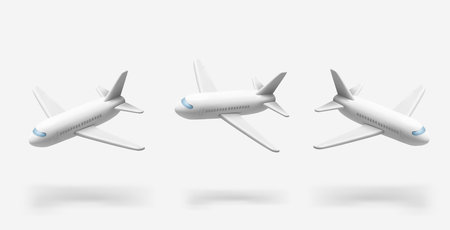3d rendered airplane in different angles, isolated on white background. 3d vector airplane. Flight icon. Vector illustraion. Vector illustrationのイラスト素材