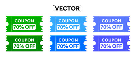 Set of 3d special promotional vector coupons in different colors. Coupon set, minimal discount coupon, gift voucher, coupon book. Voucher card isolated on white background. 3d vector illustration. Vector illustrationのイラスト素材