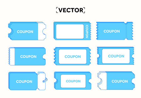 Coupon stack set. Set of coupon stack templates in different style, isolated on background. Printing coupon or voucher template. Coupon code or voucher. Vector illustration. High quality vectorのイラスト素材