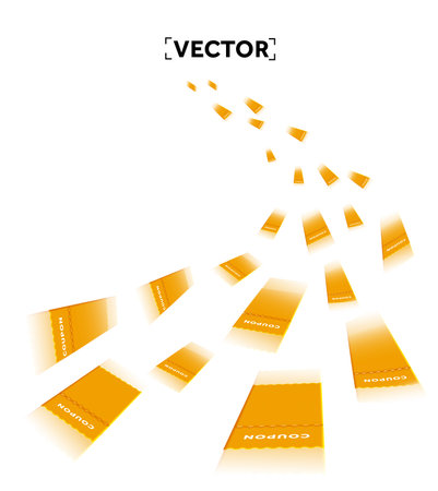 3d flying yellow coupons with motion blur effect, isolated on white background. Special promotion with vouchers. 3d vector illustration. Vector illustrationのイラスト素材