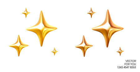3d blink sparkle or sparkling icons in golden style, isolated on white background. 3d shining sparkle vector symbol. . Vector illustrationのイラスト素材