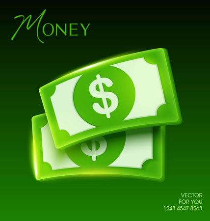 3d couple of dollars or money in green color with dollar sign, isolated on gradient background. 3d dollar money icon vector. . Vector illustrationのイラスト素材