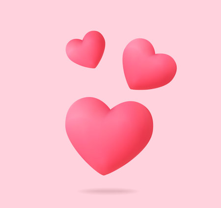 3d flying hearts icon, isolated on background. Flying love symbol in 3d vector. Vector illustrationのイラスト素材