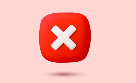 3d cross mark or cancel icon with red box, isolated on background. Invalid icon in 3d vector. Vector illustrationのイラスト素材