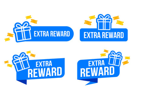 Colorful Extra Reward banners with gift box icons and yellow tickets, symbolizing bonuses, prizes, and promotional offers in a modern, engaging style. Vector illustration. Vector illustrationのイラスト素材