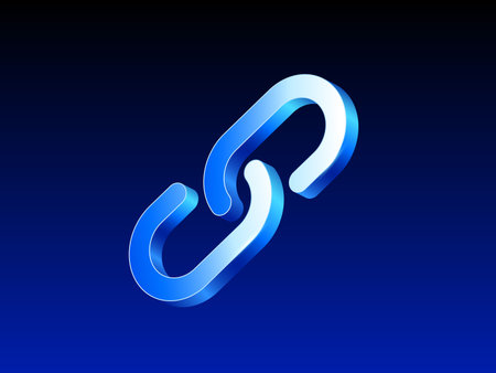 3D glowing chain link icon on a dark blue gradient background, symbolizing connection, unity, or digital linking in a modern technology context. 3d vector illustration. Vector illustrationのイラスト素材