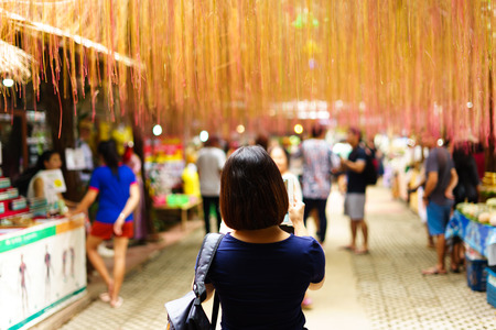 Nakhon Pathom, Thailand - August 26, 2018: Thung Bua Daeng Floating Market at Bang Len, It is a community market that promotes natural tourism. and nature at beautiful.のeditorial素材