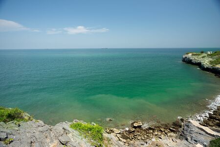 The sea landscape on hellfire pass beach of Koh Si Chang, Chonburi, Thailand.の写真素材
