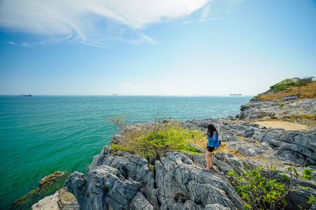 The sea landscape on Tham Phang beach of Koh Si Chang, Chonburi, Thailand.の写真素材