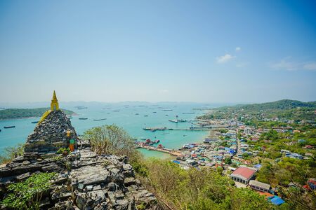 The Pagoda buddha Footprint of Buddhism on  hill in Koh Si Chang Island Chonburi, Thailandの写真素材