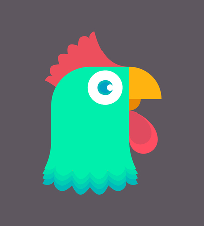 cute funny rooster head. colorful rooster illustrationのイラスト素材