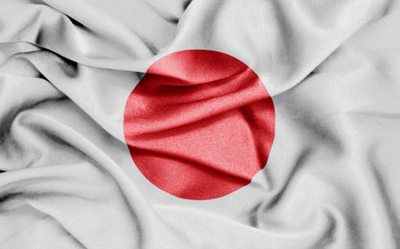 fabric texture curved flag of japanの写真素材