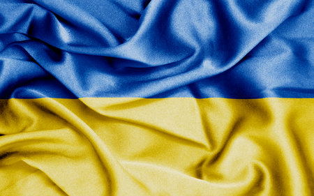 Close up of ruffled flag of Ukraineの写真素材