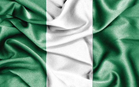 Close up of ruffled flag of Nigeria. fabric texture. 3d illustrationの写真素材