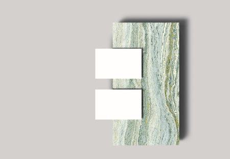 Marble background with two business cards. Place for your text.の写真素材