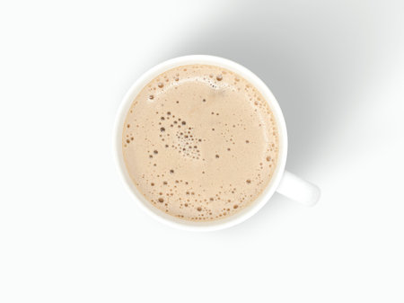 top view of cup of coffee with foamの写真素材