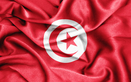 Flag of Tunisia, Fabric Ruffled Flag, 3D Renderingの写真素材