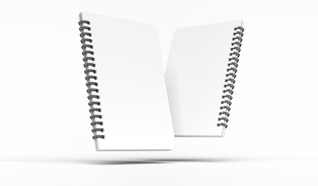 white blank notebook front and back view. 3d render mock upの写真素材